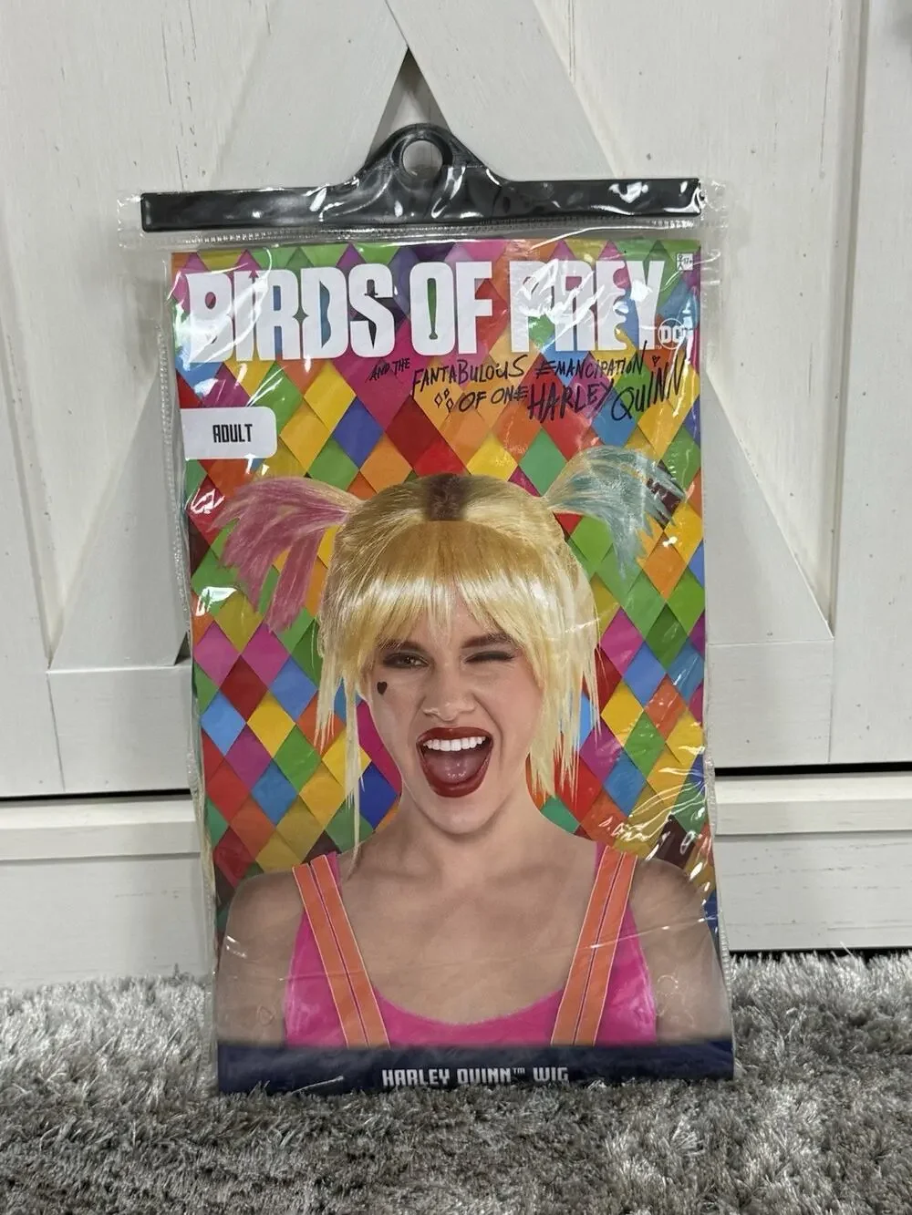 Birds Of Prey Harley Quinn Costume Wig Adult Blonde Pink Blue Pigtails Cosplay